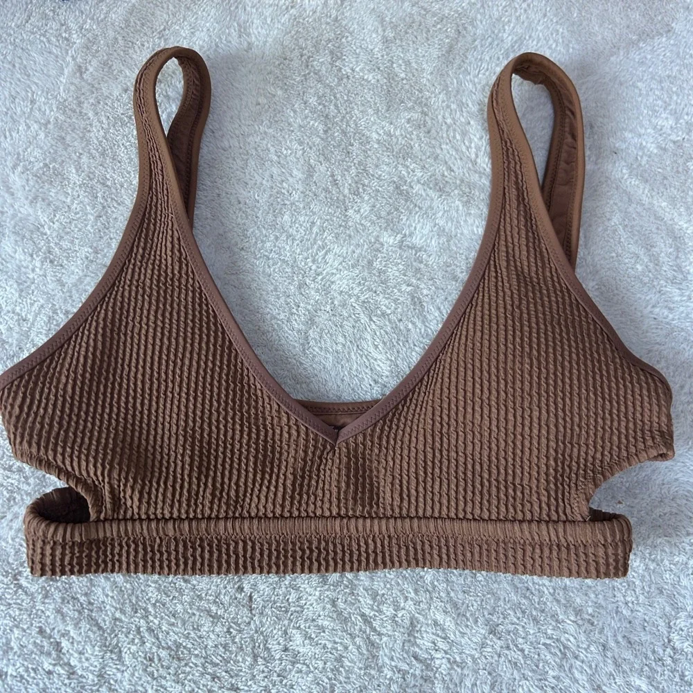 Aerie Real Good Bikini Top Bundle Brown Crinkle Cutout & Black V-Wire Notch M